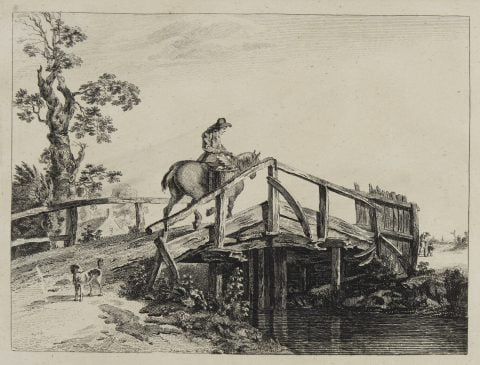Man And Horse Crossing Bridge