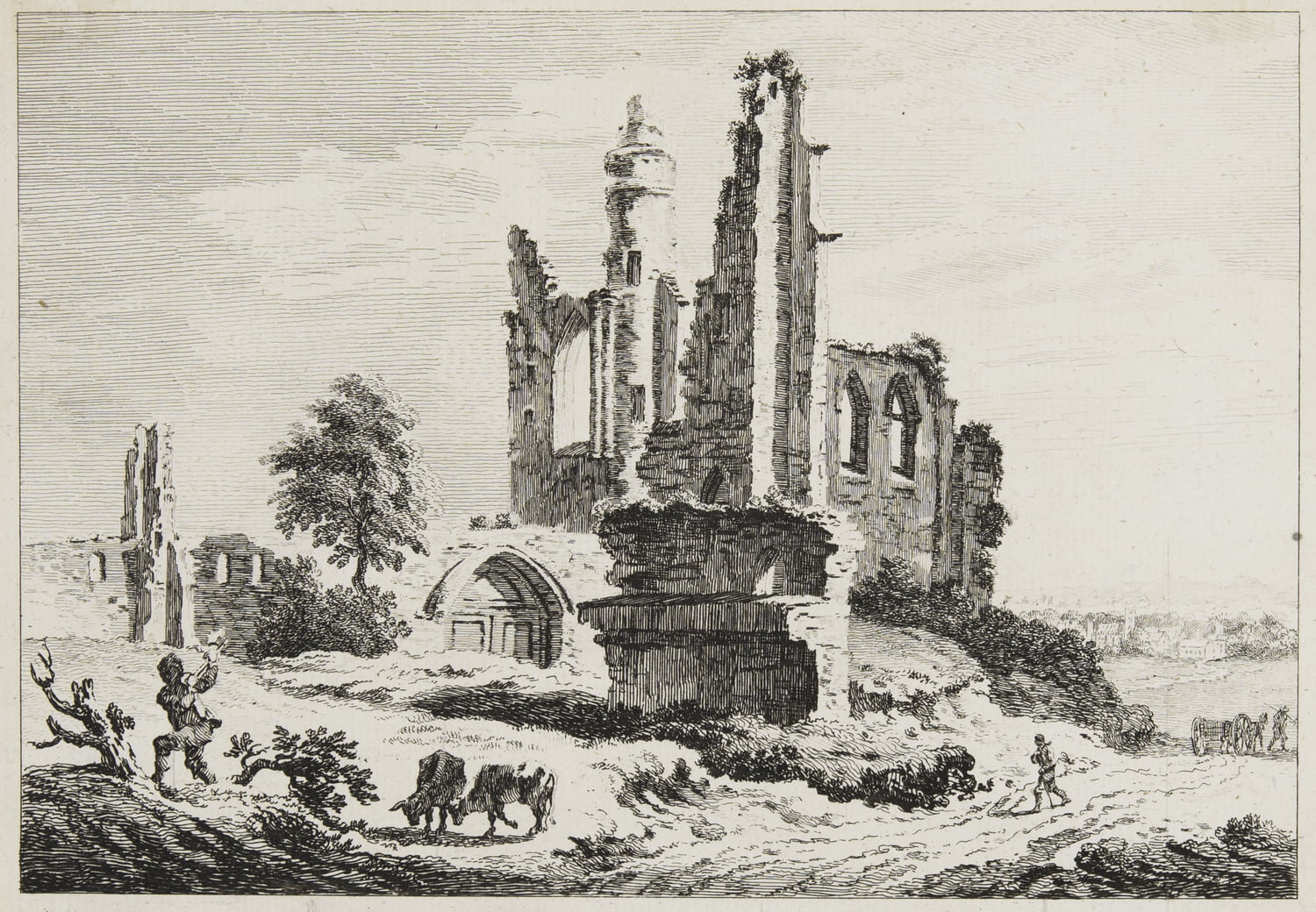 Church Ruins With Animals And Figures