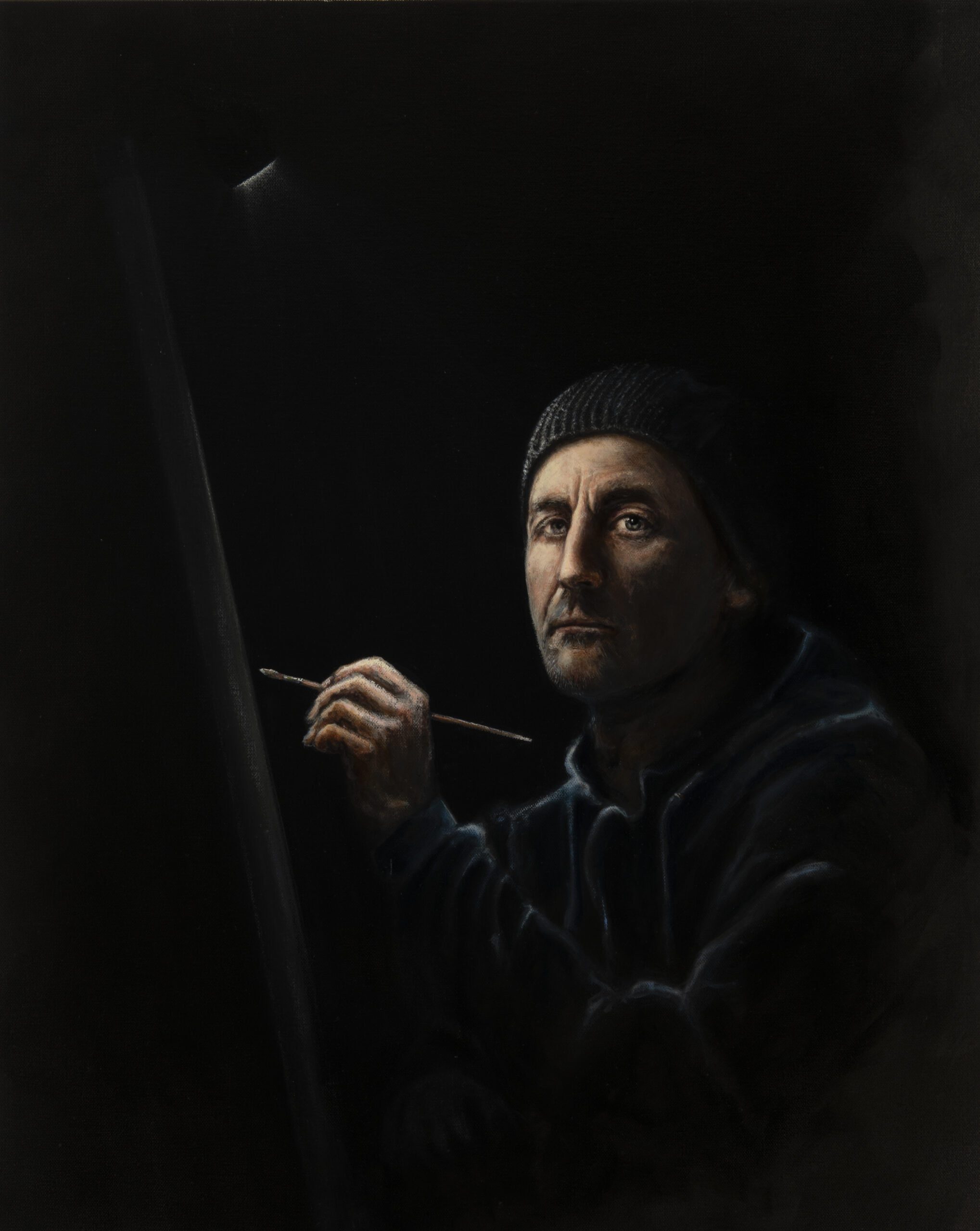 Peter Coates, Self Portrait from life ‘Until 4am’, oil on canvas, 2018.