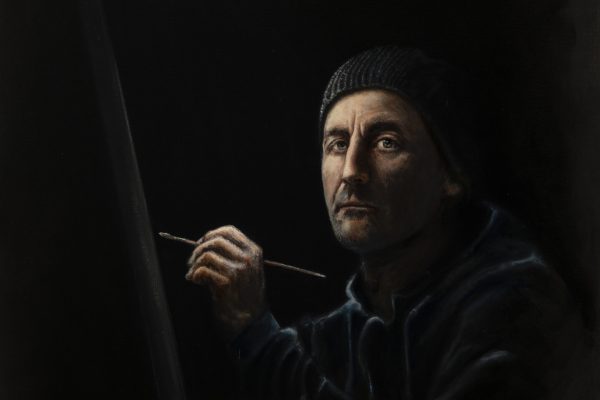 Peter Coates, Self Portrait from life ‘Until 4am’, oil on canvas, 2018.